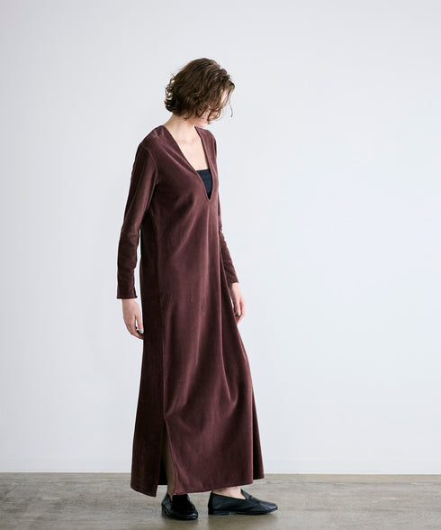 cotton velour deep v-neck dress
