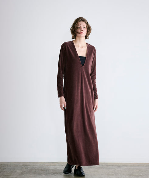 cotton velour deep v-neck dress