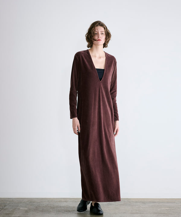 cotton velour deep v-neck dress