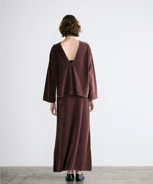 cotton velour deep v-neck top