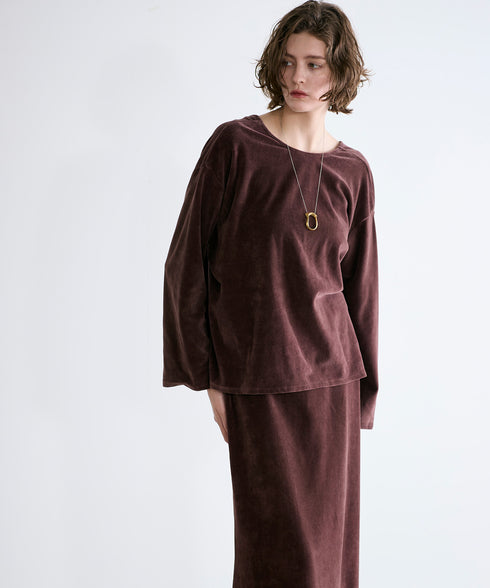 cotton velour deep v-neck top