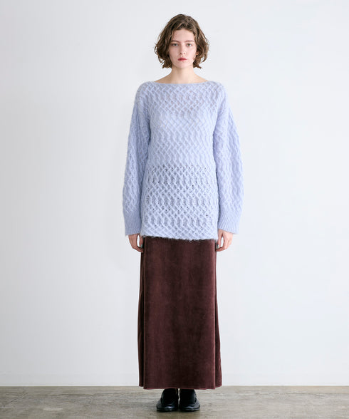 wool mohair cable boatneck top