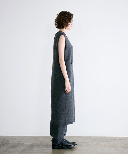 boiled wool v neck dress