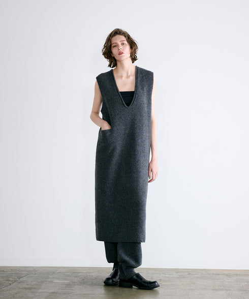 boiled wool v neck dress