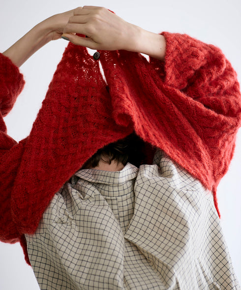 wool mohair cable cropped cardigan