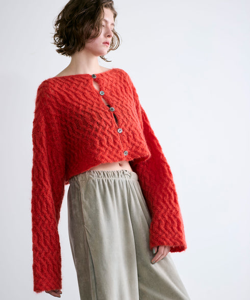 wool mohair cable cropped cardigan