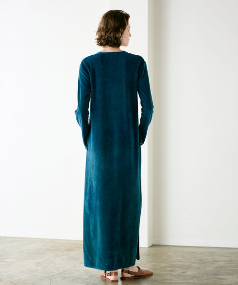 cotton velour deep v-neck dress