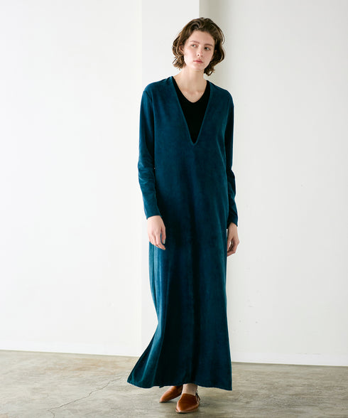 cotton velour deep v-neck dress