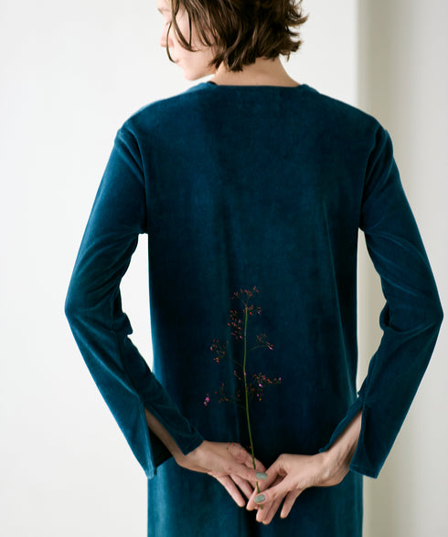 cotton velour deep v-neck dress