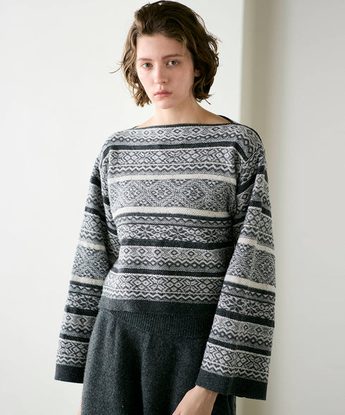wool jacquard boatneck top