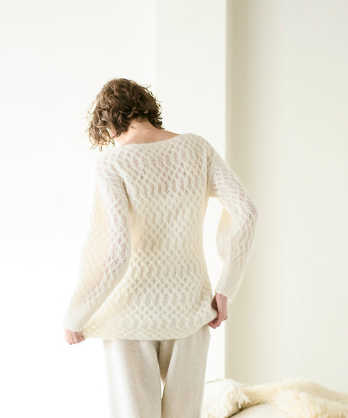 wool mohair cable boatneck top