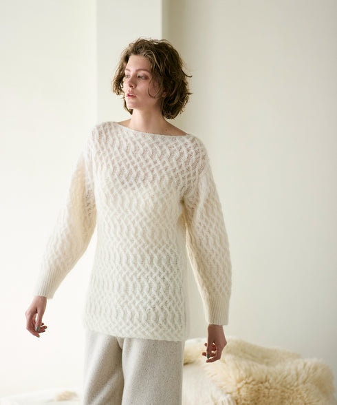 wool mohair cable boatneck top