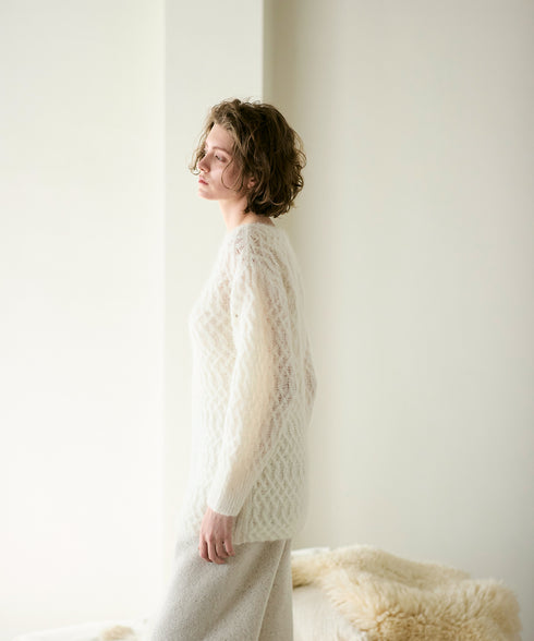 wool mohair cable boatneck top