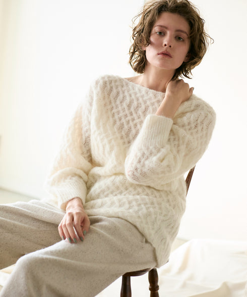 wool mohair cable boatneck top