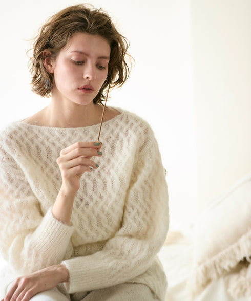 wool mohair cable boatneck top