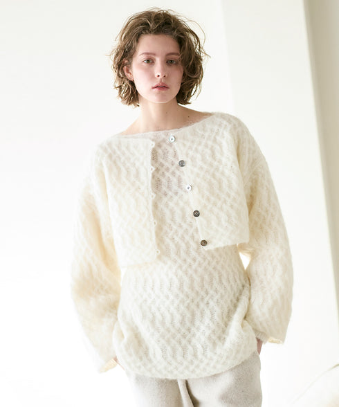 wool mohair cable boatneck top