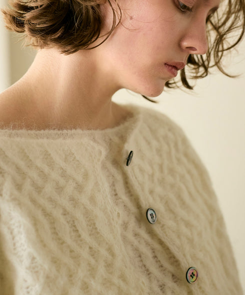 wool mohair cable cropped cardigan
