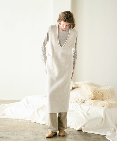 boiled wool v neck dress
