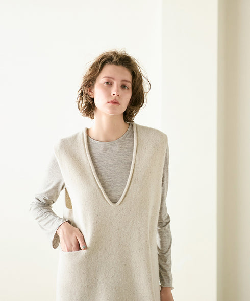 boiled wool v neck dress