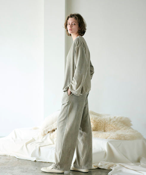 cotton velour deep v-neck top