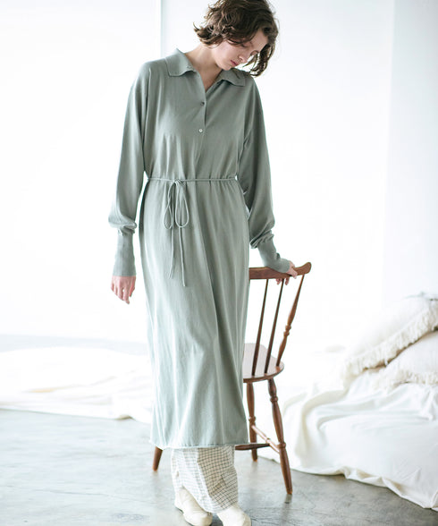 seawool×organic cotton polo knit dress