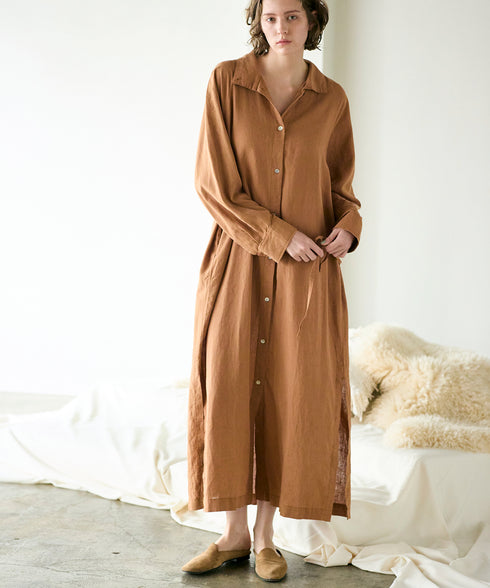 hemp lyocell high neck shirt dress
