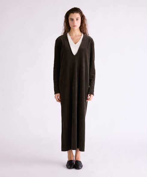 【coming soon】COTTON VELOUR DEEP V-NECK DRESS