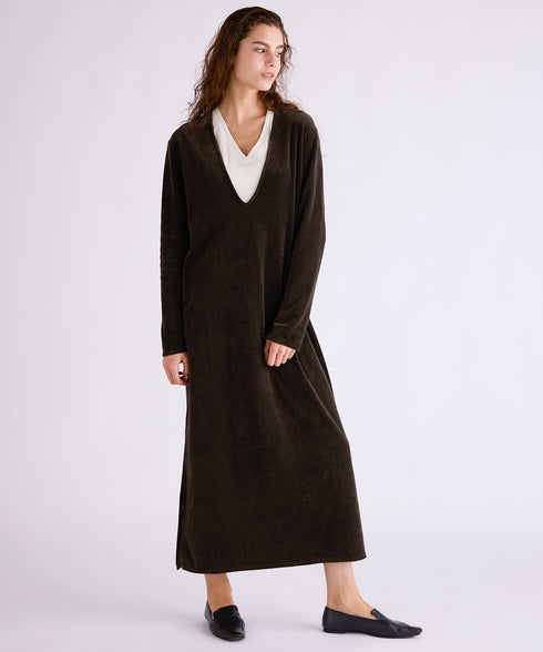 【coming soon】COTTON VELOUR DEEP V-NECK DRESS