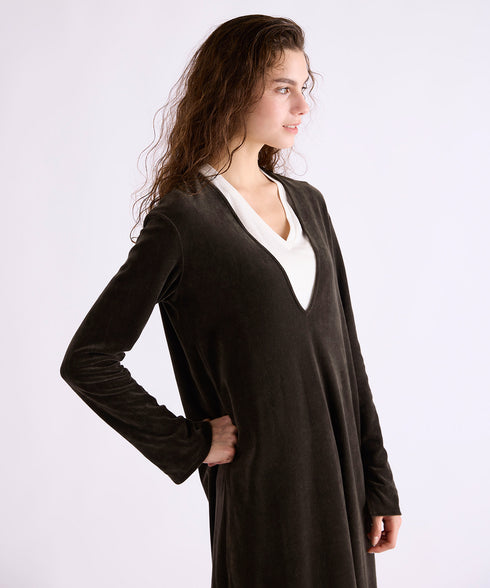 【coming soon】COTTON VELOUR DEEP V-NECK DRESS