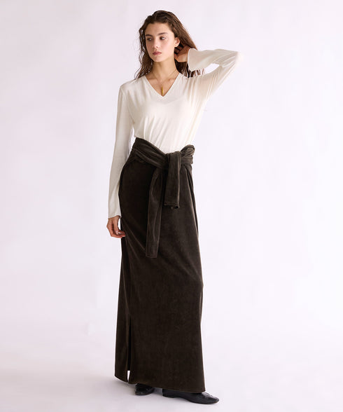 【coming soon】COTTON VELOUR DEEP V-NECK DRESS