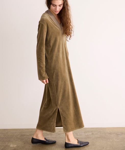 【coming soon】COTTON VELOUR DEEP V-NECK DRESS