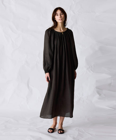 natural dye linen balloon sleeve dress