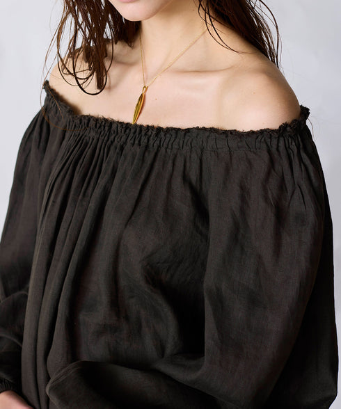 natural dye linen balloon sleeve dress