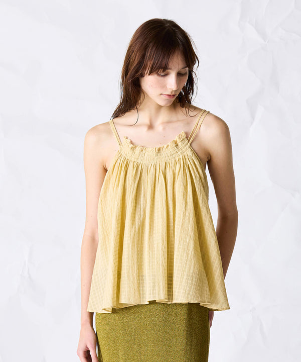 natural dye sheer cotton check gather camisole