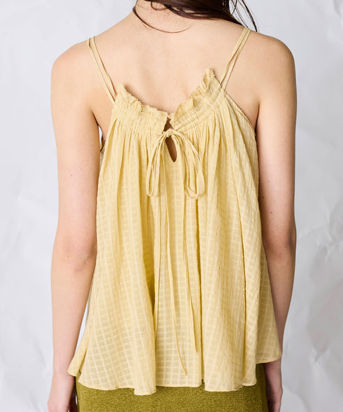 natural dye sheer cotton check gather camisole