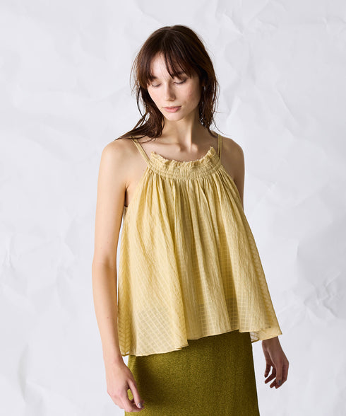 natural dye sheer cotton check gather camisole