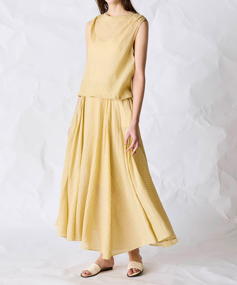 natural dye sheer cotton check flare skirt