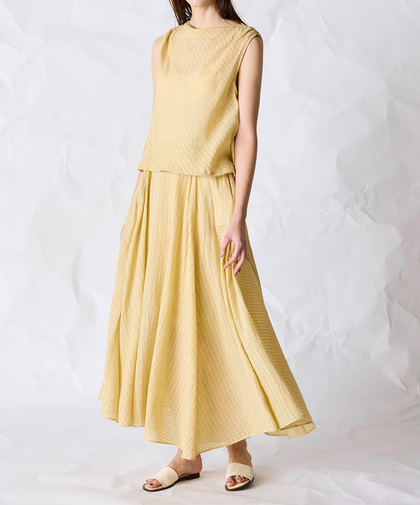 natural dye sheer cotton check flare skirt