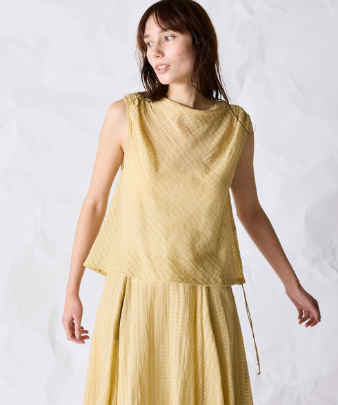 natural dye sheer cotton check draped top