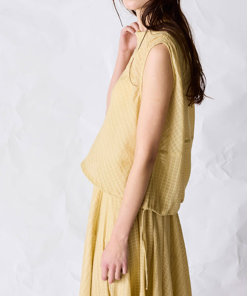 natural dye sheer cotton check draped top