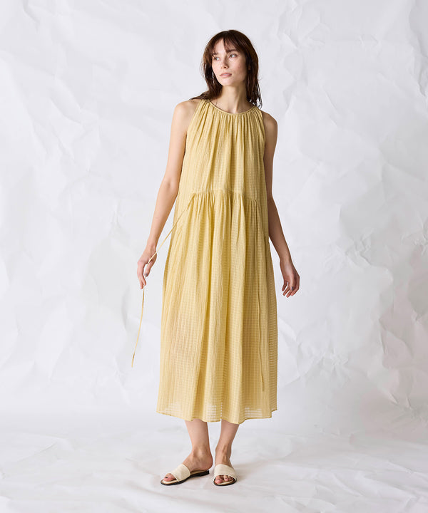 natural dye sheer cotton check gather dress