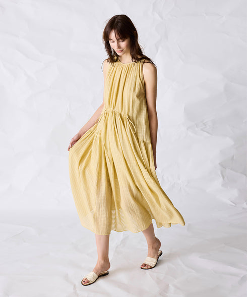 natural dye sheer cotton check gather dress