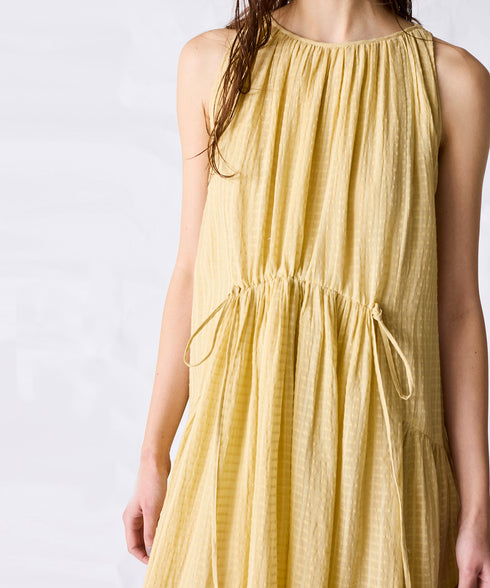 natural dye sheer cotton check gather dress