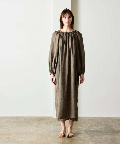 natural dye linen balloon sleeve dress