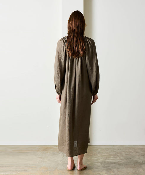 natural dye linen balloon sleeve dress