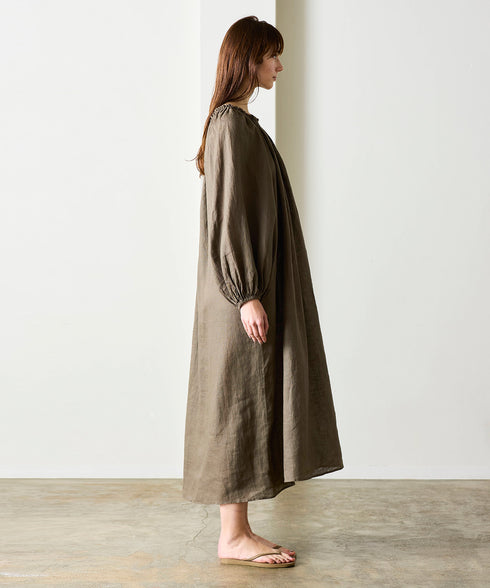 natural dye linen balloon sleeve dress