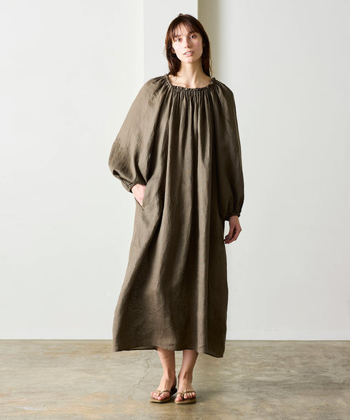 natural dye linen balloon sleeve dress
