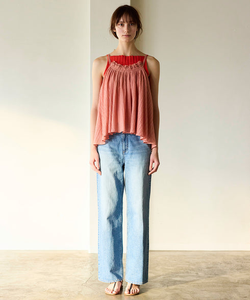 natural dye sheer cotton check gather camisole