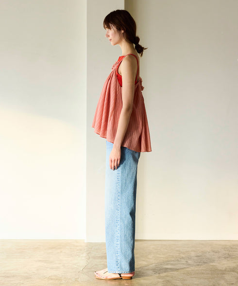 natural dye sheer cotton check gather camisole
