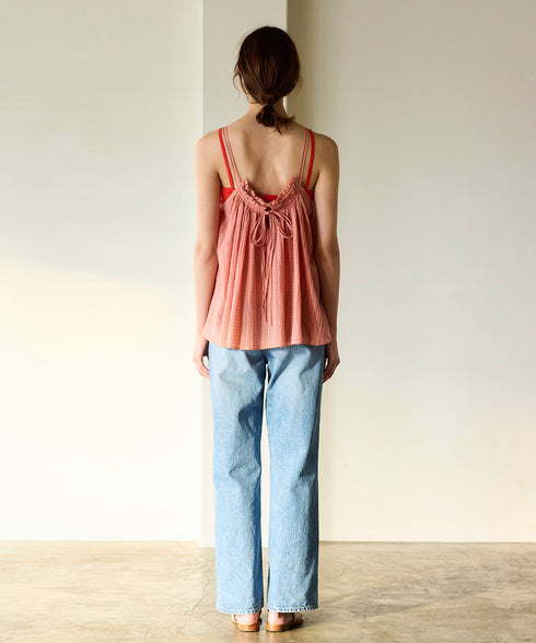 natural dye sheer cotton check gather camisole